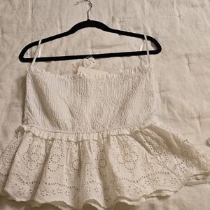 Sim and Sam Cotton Elegant White Lace Peplum Blouse Juniors Size XL